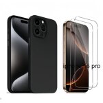 Hqselection� coque noir mat en silicone souple pour iphone 16 pro (6, 3 pouces) + 2 verre tremp� film ...