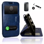 Htc 816. super pack premuim etui fentres housse coque folio bleu pu + mini stylet screen touch + verre ...