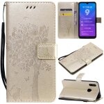 Huawei y7 2019 coque, saturcase arbre a chat gaufrage pu cuir magntique flip portefeuille support porte ...