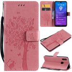 Huawei y7 2019 coque, saturcase arbre a chat gaufrage pu cuir magntique flip portefeuille support porte ...