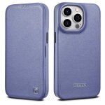 Iphone 14 pro etui folio icarer en cuir v�ritable avec magsafe & fermeture magn�tique (mauve)