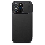Iphone 14 pro etui nillkin qin pro leather avec pochettes cb & cache cam�ra coulissant (noir)