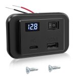 Jgd - 12v prise de chargeur usb c de voiture avec interrupteur et voltm�tre led 40w pd2. 0 + qc3. 0, ...