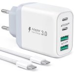 Jgd - chargeur type c rapide 40w - 4 port adaptateur secteur usb c pd et qc avec 2m c�ble - pour iphone ...