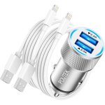 Jgd - chargeur voiture iphone avec 2x c�ble lightning [certifi� apple mfi], chargeur allume cigare usb ...