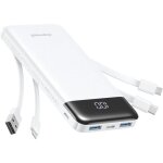 Jgd - charmast batterie externe, 10000mah power bank avec 4 c�bles int�gr�s, usb c mince batterie portable ...