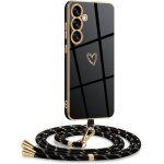 Jgd - coque pour samsung galaxy s24 fe avec cordon, coque avec collier motif coeur d'amour silicone galvanis� ...