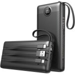 Jgd - power bank chargeur batterie avec c�bles int�gr�s, 20, 000mah batterie externe pour iphone, ultra ...