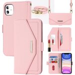 Kal - coque compatible avec iphone 11 etui avec cordon, flip portefeuille etui cuir, [5 porte cartes][miroir][ ...