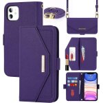 Kal - coque compatible avec iphone 11 etui avec cordon, flip portefeuille etui cuir, [5 porte cartes][miroir][ ...