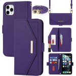 Kal - coque compatible avec iphone 11 pro max etui avec cordon, flip portefeuille etui cuir, [5 porte ...