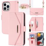Kal - coque compatible avec iphone 13 pro max etui avec cordon, flip portefeuille etui cuir, [5 porte ...