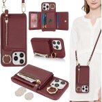 Kal - coque pour iphone 14 pro max etui avec cordon collier sangle rglable, housse en cuir avec anneau ...