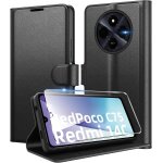 Kal - coque pour xiaomi redmi 14c / poco c75 + 1 verre tremp protection ecran, [housse premium en cuir ...