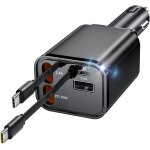 Kalanka - 4 en 1 chargeur voiture usb c, chargeur allume cigare 69w, c�bles r�tractables double type ...