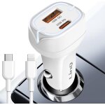Kalanka - chargeur de voiture 2 ports usb 38 w + cble type - c / usb c / usb a, adaptateur allume - ...