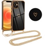 Kalanka - coque pour iphone 12 mini avec cordon de collier, galvanis etui housse avec motif coeur d'amour, ...