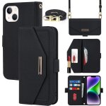 Kalanka - coque compatible avec iphone 14 plus etui avec cordon, flip portefeuille etui cuir, [5 porte ...