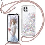 Kalanka - coque pour samsung galaxy a22 5g avec cordon, paillette liquide etui pour t�l�phone avec lani�re, ...
