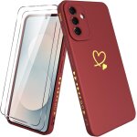 Kalanka - coque pour samsung galaxy s25 fe 5g avec 2 verre tremp�, etui fille avec or motif coeur souple ...