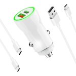 Kalanka - mini chargeur de voiture usb c, lot de 2 cbles usb c + chargeur adaptateur allume - cigare ...