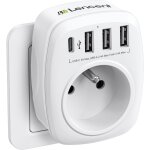 Kalanka - prise secteur multiple, chargeur multiprises avec 1 sortie ac, 1 usb c et 3 ports usb, murale ...