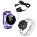 Kit bracelet acier stainless lux + outil + chargeur usb + film protecteur d'ecran en verre pour garmin ...