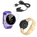 Kit bracelet acier stainless lux + outil + chargeur usb + film protecteur d'ecran en verre pour garmin ...