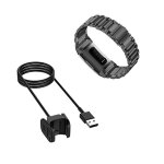 Kit bracelet acier stainless lux + outil + chargeur usb pour fitbit charge 3 - noir