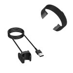 Kit bracelet milanese loop fermoir magn�tique + chargeur usb pour fitbit charge 3 - noir