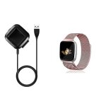 Kit bracelet milanese loop fermoir magn�tique + chargeur usb pour fitbit versa lite - rose