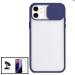Kit coque avec fenetre anti - choc mat + film de verre tremp� 5d � couverture compl�te + support magn�tique ...