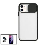 Kit coque avec fenetre anti - choc mat + film de verre tremp� 5d a couverture compl�te + support magn�tique ...