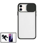 Kit coque avec fenetre anti - choc mat + film de verre tremp� 5d � couverture compl�te + support magn�tique ...