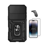 Kit de film en verre tremp� a coque compl�te 5d + couvercle coulissant de d�fenseur militaire magn�tique ...