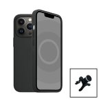 Kit support magn�tique renforc� de voiture + coque silicone liquide pour apple iphone 15 plus - noir