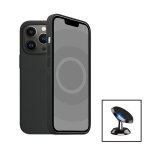 Kit support magn�tique de voiture + coque silicone liquide pour apple iphone 15 plus - noir