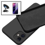 Kit verre tremp� 5d full + coque silicone liquide + support magn�tique de voiture pour iphone 12 mini ...