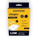 Konrow kk12aatc - chargeur secteur complet (adaptateur usb 12w & c�ble usb type c d�tachable, 1m) blanc ...