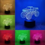 Lampe monster truck 3d decorative, lampe de chevet chambre intelligente a 7 couleurs pour enfants, veilleuse ...