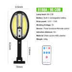 Lampe solaire led cob avec dtecteur de mouvement pir, impermable, avec tlcommande intelligente, luminaire ...