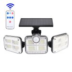 Lampe solaire led a trois têtes avec télécommande intelligente, détecteur de mouvement pir, applique ... Lampe solaire led a trois têtes avec télécommande intelligente, détecteur de mouvement pir, applique ...