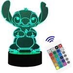Lampe stitch, 3d led smart remote control lampe 16 couleurs no�l cadeau chambre d'enfant d�coration cadeau ...