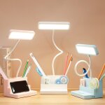Lampe de table led avec rangement de stylo, protection des yeux, intensit� r�glable, lampe de bureau, ...