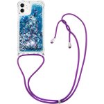 Lanyard housse pour iphone 12 coque, bling liquide paillette silicone antichoc kawaii etui housse avec ...