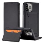 Lemontti husa book magnet card iphone 14 pro, avec porte - monnaie, noir