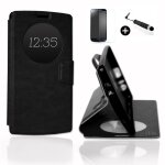 Lg g3 mini super pack premuim etui fentres housse coque folio noir pu + mini stylet screen touch + verre ...