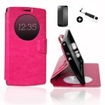 Lg g3 super pack premuim etui fentres housse coque folio rose pu + mini stylet screen touch + verre ...