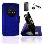 Lg g4c. super pack premuim etui fentres housse coque folio bleu pu + mini stylet screen touch + verre ...
