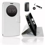 Lg l65 super pack premuim etui fentres housse coque folio blanc pu + mini stylet screen touch + verre ...